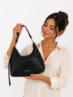Woven Black Shoulder Bag Crossbody Purse Nine West Chic Everyday Handbag
